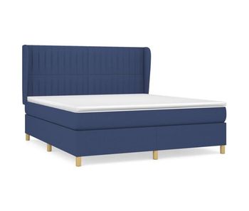 Cama box spring con colchón tela azul 160x200 cm rayas verticales