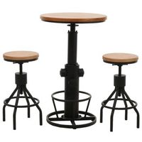 2 taburetes de bar con mesa giratoria de diseno industrial en madera natural y metal 040006769