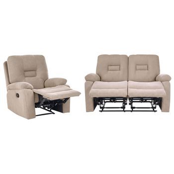 Conjunto De Sala De Estar Sofá 2 Plazas Sillón Reclinable Manual De Tela Reposapiés Respaldo Gris Pardo Bergen