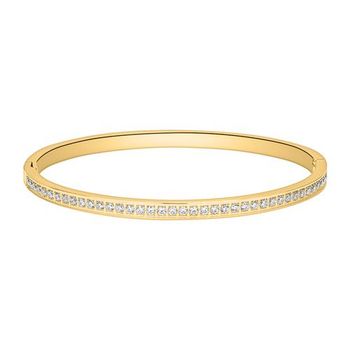 Brazalete grabable de acero inoxidable, chapado en oro con circonita cúbica