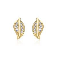 pendientes de oro 9 quilates hoja para mujer con circonita