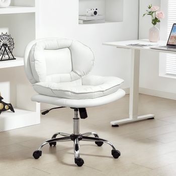 Silla De Oficina De Cuero Sintético Homcom 62x65x83-93 Cm Blanco