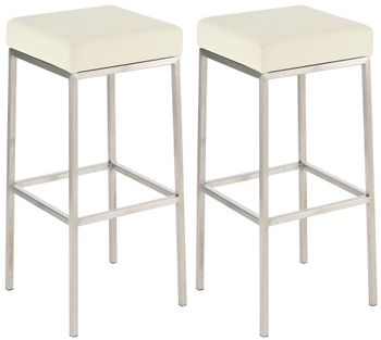 Set de 2 taburetes de bar con reposapiés en simil cuero crema