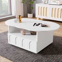 mesa de centro blanca forma nube con cajon y nicho