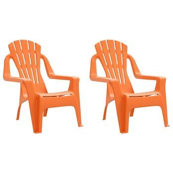Pack 2 Uds Sillas Jardín | Silla De Exterior | Sillón Niños Aspecto Madera Pp Naranja 37x34x44 Cm