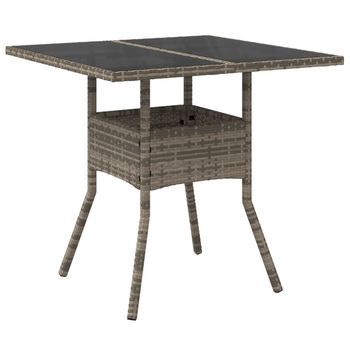 Mesa De Jardín | Mesa De Exterior Superficie De Vidrio Ratán Pe Gris 80x80x75 Cm