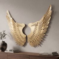 juego de 2 paneles decorativos alas en metal dorado cm 90x35x435
