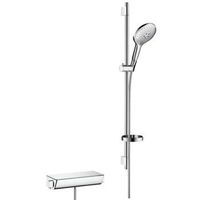 sistema de ducha visto hansgrohe raindance select s 150 3jet con termostato ecostat y barra de ducha 90 cm blancocromo 27037400