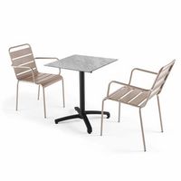 mesa reclinable 60x60 cm taupe con 2 sillones metal topo opera - oviala