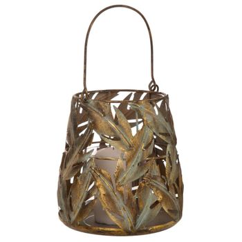 Portavelas de metal  dorado 17.5x17.5x19h cm