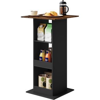 Mesa De Bar, Mesa De Cocina Con 3 Estantes, Madera Compuesta, Negro Y Marrón Rústico, 60x60x112cm