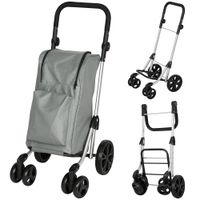 homcom carrito de compra plegable de 46 l carro 3 en 1 con 6 ruedas bolsa termica y asa ajustable 44x58x100 cm gris