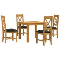 conjunto de comedor 5 uds negro madera de roble solido vidaxl