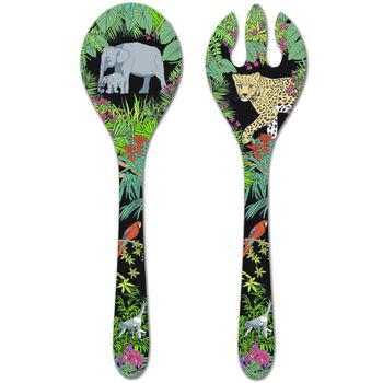 Servidores de ensalada de melamina con diseño selvático 33 cm