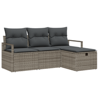 conjunto de sofa de jardin de 4 uds con cojines gris ratan de poliester cfw709202