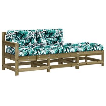 Juego De Sofás Jardín 3 Uds | Juego De Muebles De Jardín Y Cojines Madera Pino Impregnada Cfw7964927