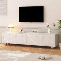 mueble para tv - puertas con diseno de nubes y patas esfericas - tablero de particulas - blanco 180x40x45cm