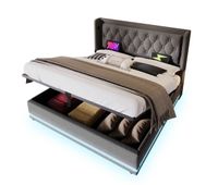 cama de matrimonio de algodon 140x200cm con almacenajeluz ledgris