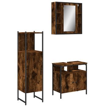 Set De Mueble De Baño | Armarios Baño 3 Uds Madera Contrachapada Roble Ahumado