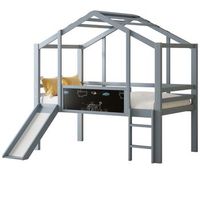cama de altura media 90x200cm - con escalera de seguridad y tobogan panel con grafiti - gris