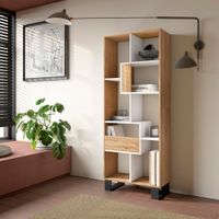 libreria efecto madera roble y blanco 67x31x174cm con patas