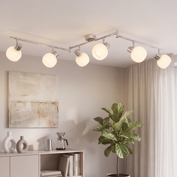 Nettlife Foco De Techo Blanco E14 Plafón 6 Bombillas Interiores Pantalla De Cristal Foco Orientable