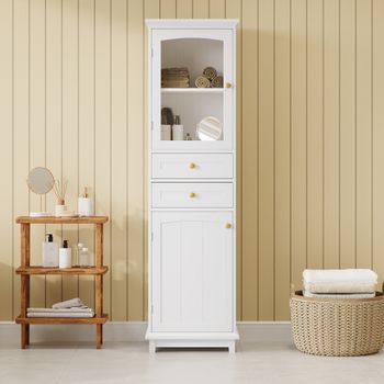 Armario De Baño - Mueble Para Baño - Mdf Y Vidrio - Blanco (45x36x160cm)