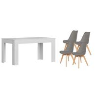 pack mesa extensible de comedor o cocina blanco  4 sillas nordic gris