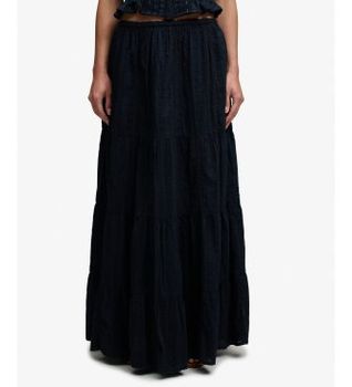 Superdry para mujer. W7210412A Falda Tiered Maxi marino (S), Casual, Algodón