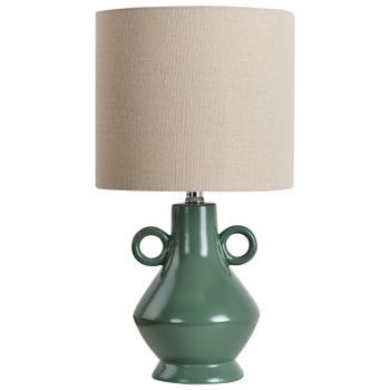 Lámpara De Mesa De Cerámica Con Pantalla De Tela Tipo Tambor Verde Kerulen