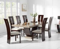 raphael 200cm brown pedestal marble dining table with verbier chairs