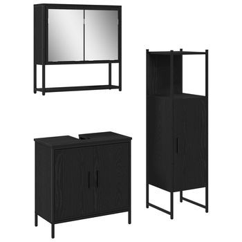 Juego De Muebles De Baño 3 Uds. Negro 33 X 33 X 113,5 Cm Vidaxl