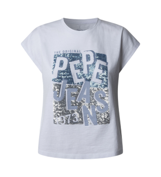 Pepe Jeans para mujer. PL506019 Camiseta De Manga Corta Viti blanco (S), Casual, Algodón Orgánico, Sostenible