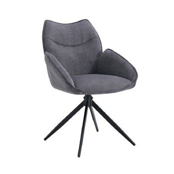 Silla Giratoria Para Comedor Moorea – Tela Gris Oscuro – Patas De Metal Negro – Altura 90 Cm – Estilo Diseño/industrial