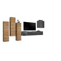 conjunto de muebles de sala de diseno coleccion switch iii colores roble wotan y gris brillante