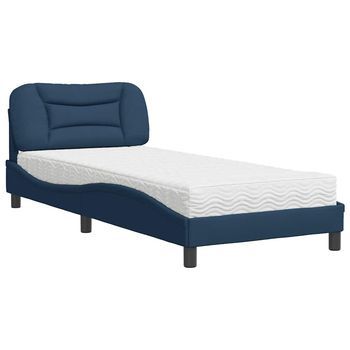 Cama Con Colchón Hvar Tela Azul 90x190 Cm Vidaxl