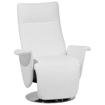 Sillón Reclinable Tapizado En Piel Sintética Blanca Base De Metal Reposapiés Extraíble Respaldo Alto Minimalista Moderno Prime