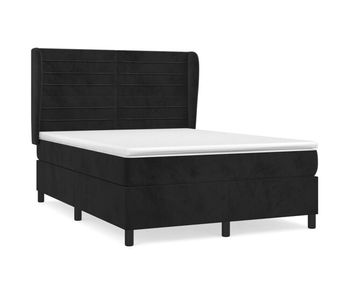Cama box spring con colchón terciopelo negro 140x200 cm rayas horizontales