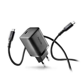 CARGADOR USB GAN NGS BUD 65W-AC 65W 1xUSB-C PD PPS COMPACTO CABLE TRENZADO Y 4 TIPS ACER NEGRO