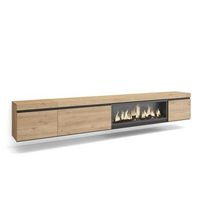 mueble tv television muebles de salon almacenaje 288x45x35 cm para tv gran formato chimenea electrica xxl colgado suspendido estilo moderno roble