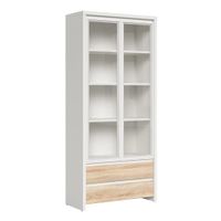 vitrina 2 puertas 2 cajones paneles de aglomerado madera y blanco