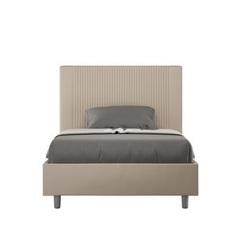 Cama De Una Plaza Y Medio  Sin Somier Acolchada 120x210 Cuero Sintético Gris Paloma Goya