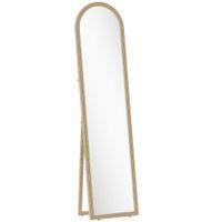 homcom espejo de pie cuerpo entero con marco efecto piedra espejo de pared con 2 formas de uso rectangular 40x37x160 cm beige