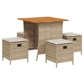 Set Comedor De Jardín 5 Pzas Con Cojines Ratán Sintético Beige Cfw530691