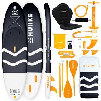Tabla Paddle Surf Hinchable Con Accesorios, Huiike | Sup Con Remo Doble Uso, Asiento Kayak, Negra, 10´