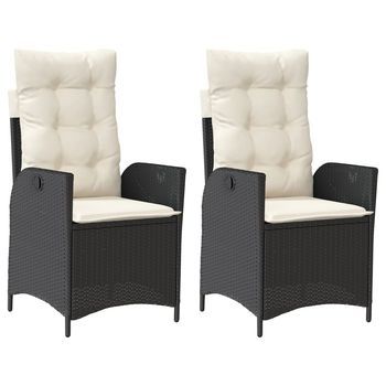 Pack 2 Uds Sillones Reclinable Jardín | Silla De Jardín Cojines Ratán Sintético Negro