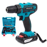 taladro electrico inalambrico 21v con doble velocidad 40nm maletin de transporte y 24 accesorios 2 baterias de 6500 mah 18x6x19 cm color azul