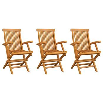 Pack 3 Uds Sillas De Jardín | Silla De Exterior | Sillón Madera Maciza De Teca