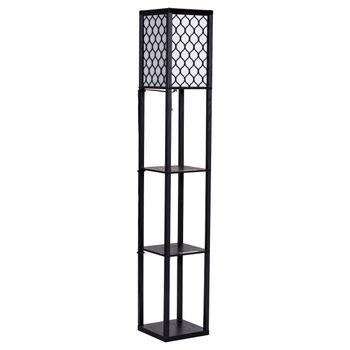 Costway Lámpara con Estante de Madera con 3 Niveles para Decoración Salón y Dormitorio Negro 160 x 26 x 26 cm