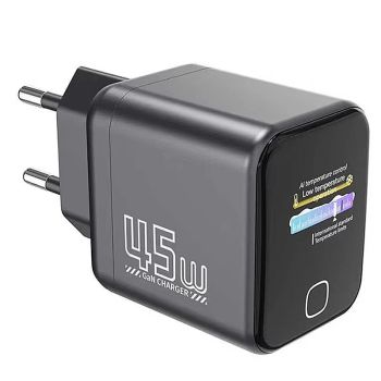 [GaN Tech] X45Pro PD45W Cargador USB PD de 1 puerto con pantalla inteligente AIUSB-C PD3.0 QC PPS UFCS Cargador de par